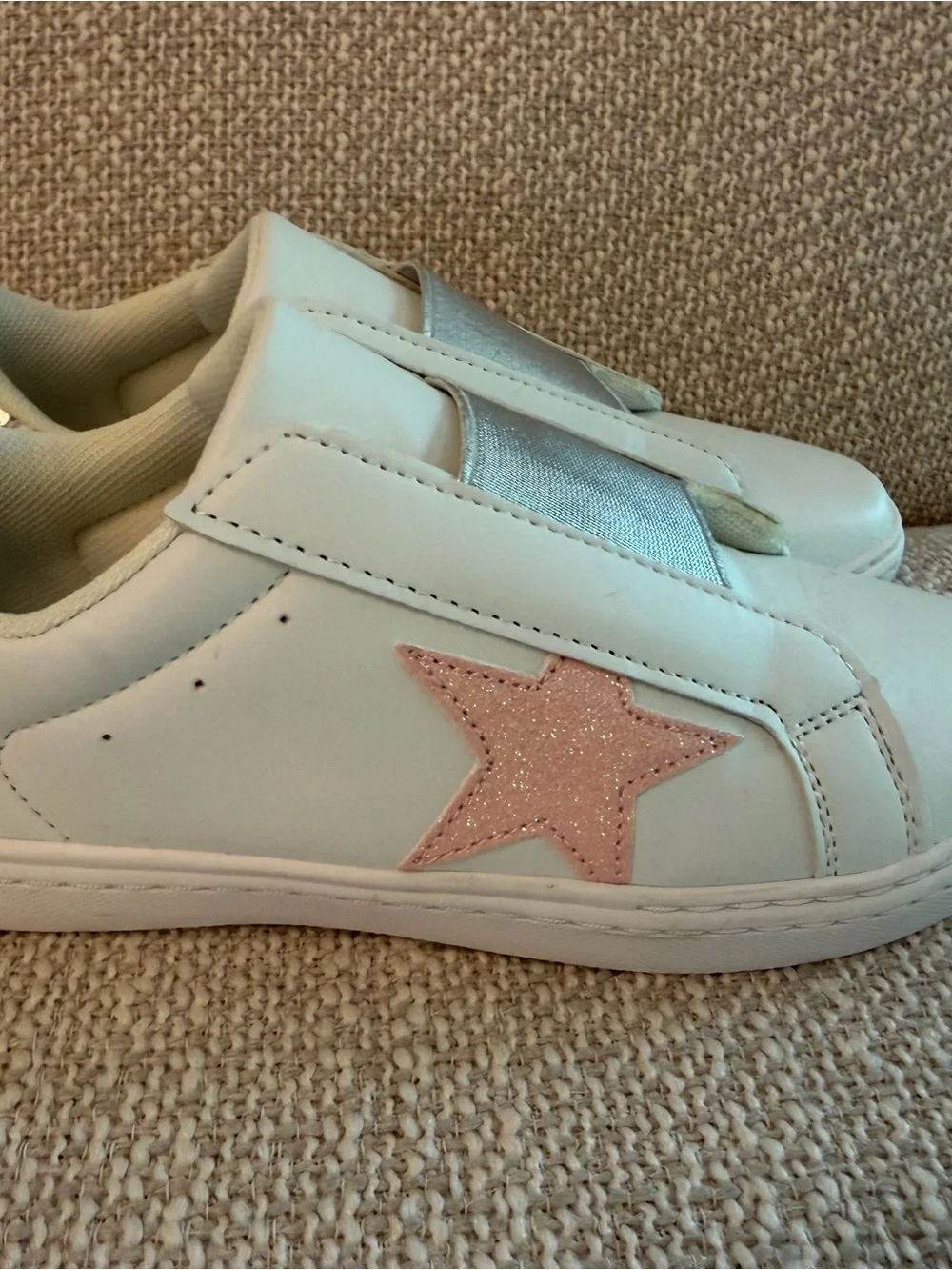 Kids White Slip-On Sneakers with Pink Accent